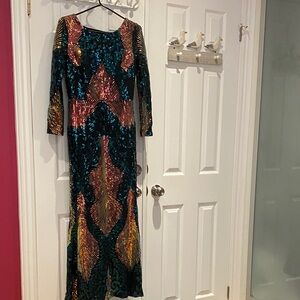 Colorful Sequin Long Sleeve Dress